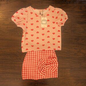 *3/$25* Girl's 2 piece Valentine Heart Top & Skirt Outfit - Size 6/7